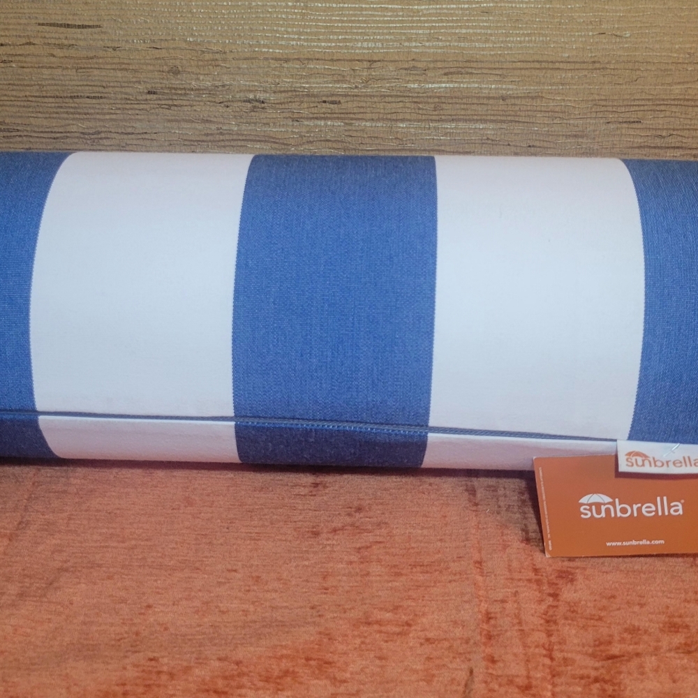 New Outdoor Sunbrella Neck Roll Bolster Pillow Water Resistant Blue & White - Picture 12 of 16